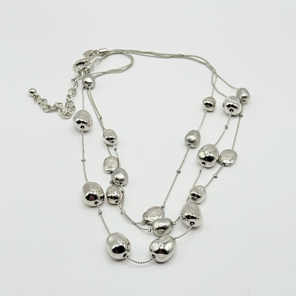 Chico's Jewelry - Chico's Matte & Shiny Beaded Silver Tone‎ Multi Strand Chunky Necklace